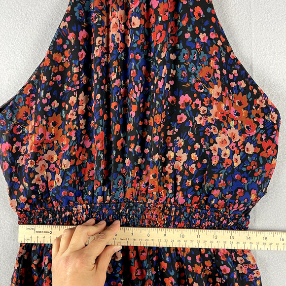 Fore Floral Chiffon Maxi Dress Women Large Halter Neck Smocked Romantic Flowy - Picture 9 of 16